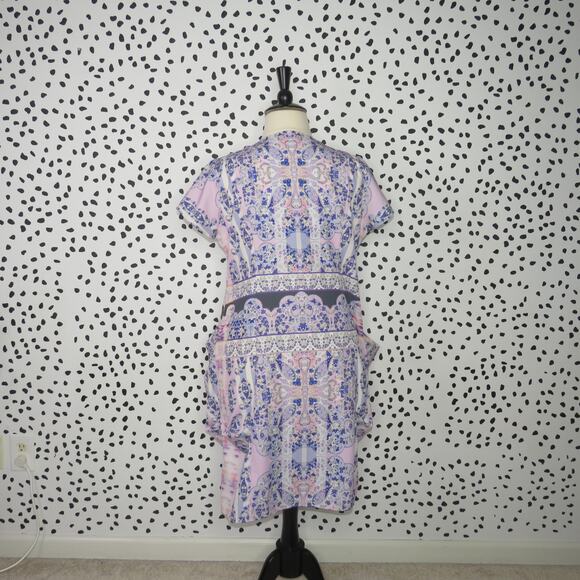 City Chic Purple Floral Draped Zipper Front V-Neck Dress - Picture 5 of 10